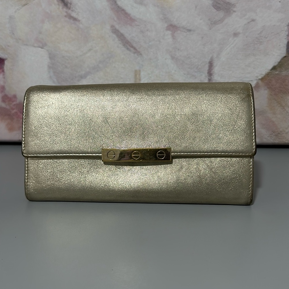 04 Cartier Festive Gold Leather Long Trifold Wallet Love Collection